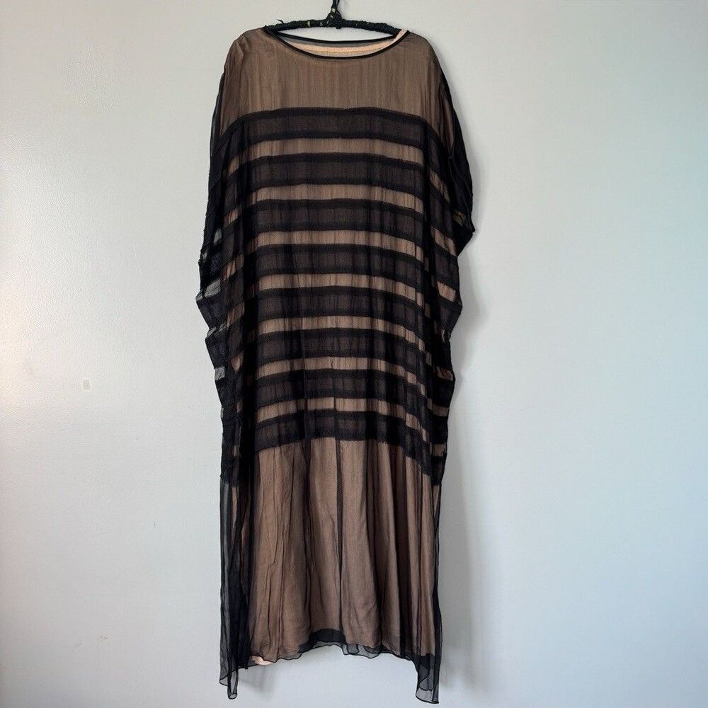 Stunning Vintage Biasa Black Striped Sheer Silk Lined Sleeveless Dress Sz M